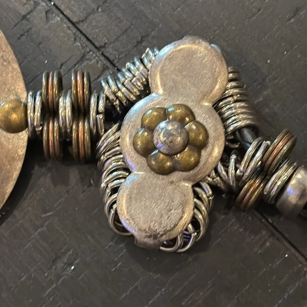 VINTAGE 80S METAL DISC WOVEN ROPE WAIST BELT Distressed Western Boho​